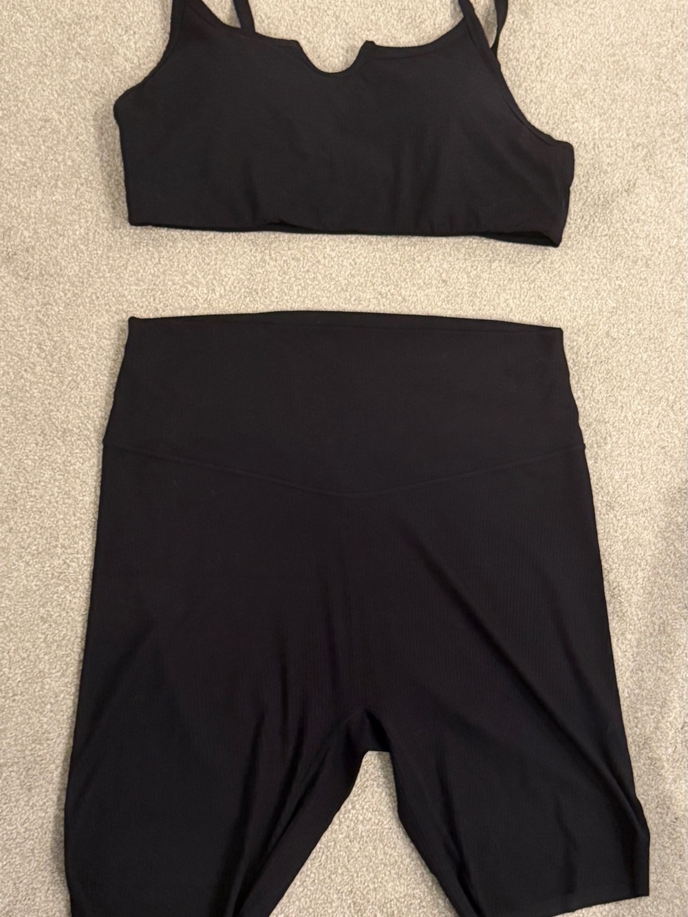 Vitality Women’s High-Waist Black Ribbed Bike Shorts and Sports Bra